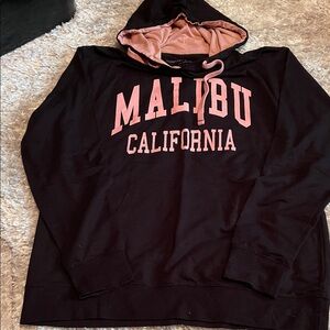 Malibu California Pullover Hoodie - Black with Pink Accents